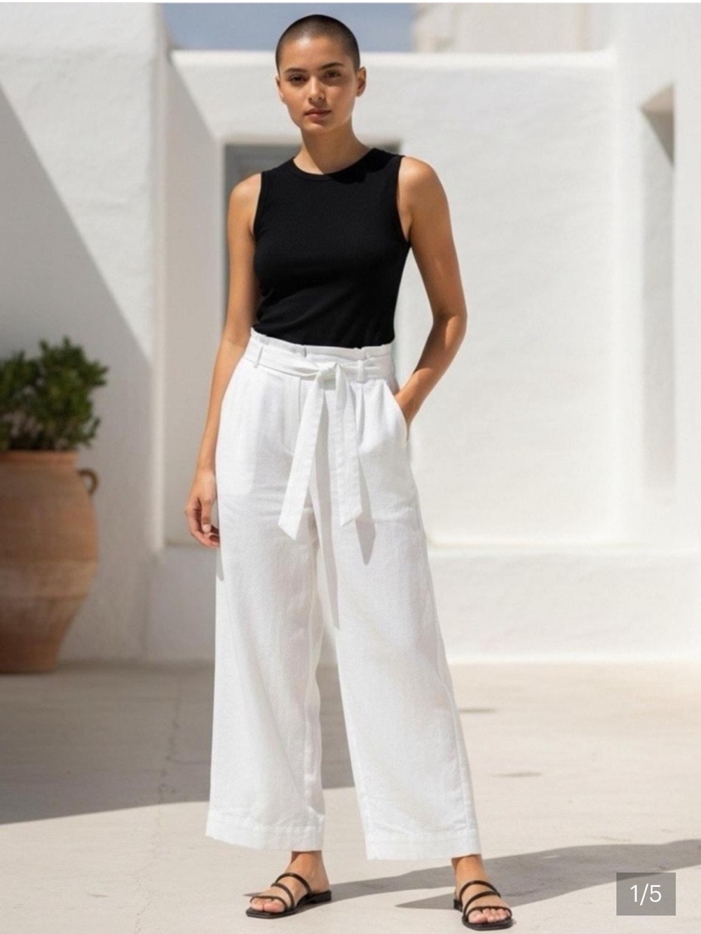 LOFT White High-Waist Paperbag Trousers